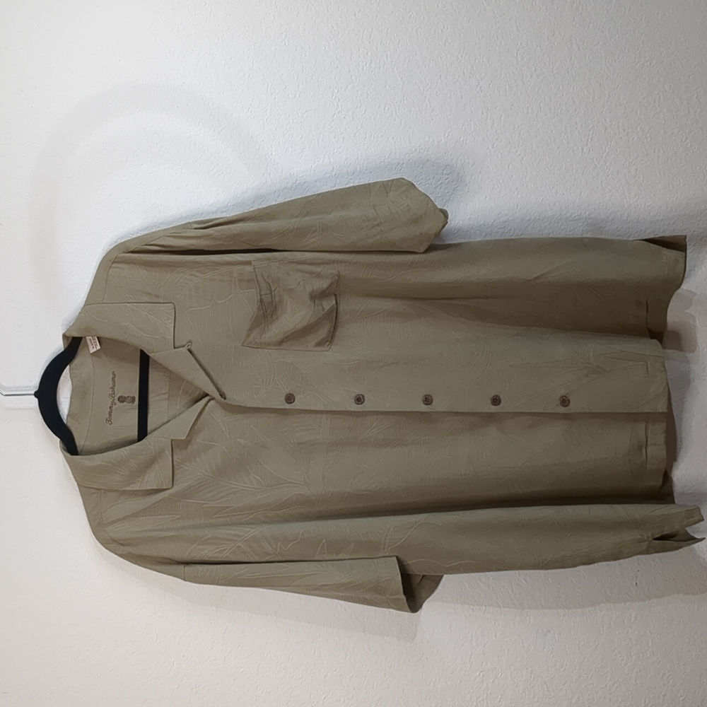 Tommy Bahama 100 %Silk Island Men's Dark Beige/Tan Short Sleeve Shirt XLX